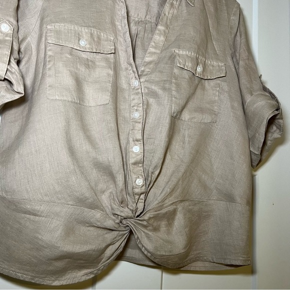 INC International Concepts Womens Blouse Size M Khaki Linen Twist Hem Button Up - Picture 4 of 7